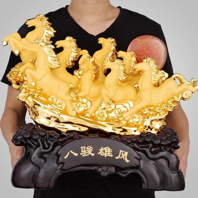 Creative Chinese Style Lucky Eight Horses Resin Office Desk and Horse Decoration Ornaments Statue Opening Gifts