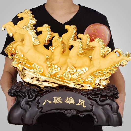 Creative Chinese Style Lucky Eight Horses Resin Office Desk and Horse Decoration Ornaments Statue Opening Gifts