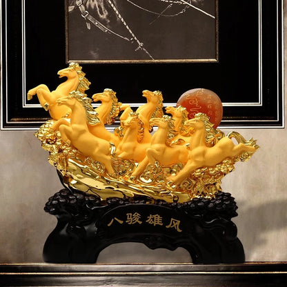 Creative Chinese Style Lucky Eight Horses Resin Office Desk and Horse Decoration Ornaments Statue Opening Gifts