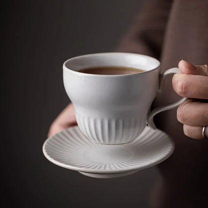 Creative Coffee Cup and Saucer Sets, Simple Handmade Rough Pottery, Japanese Retro Art Cup, Hand Pour Tea Cups, Ceramic Suits