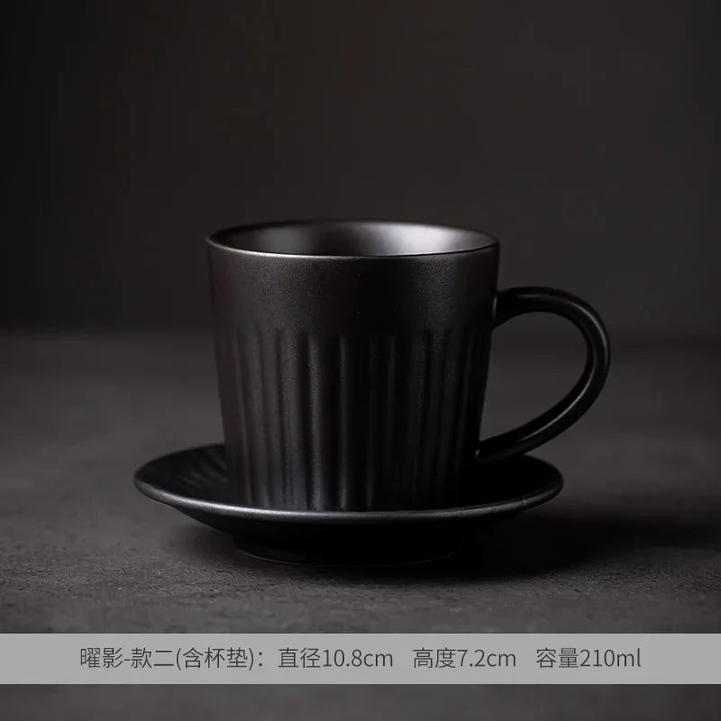 Creative Coffee Cup and Saucer Sets, Simple Handmade Rough Pottery, Japanese Retro Art Cup, Hand Pour Tea Cups, Ceramic Suits