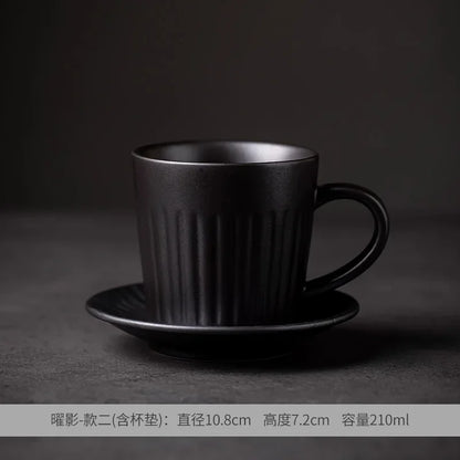Creative Coffee Cup and Saucer Sets, Simple Handmade Rough Pottery, Japanese Retro Art Cup, Hand Pour Tea Cups, Ceramic Suits