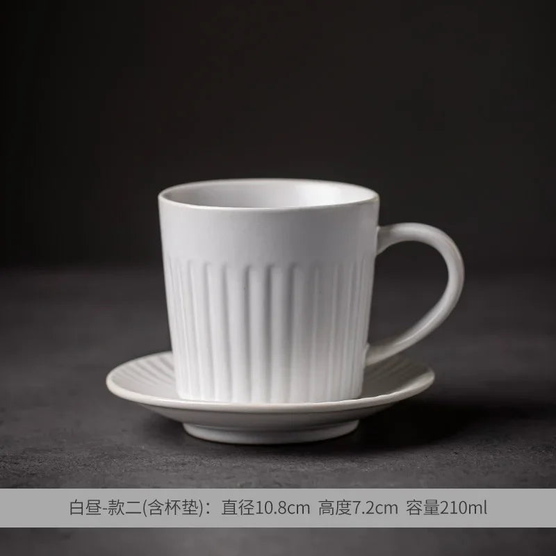 Creative Coffee Cup and Saucer Sets, Simple Handmade Rough Pottery, Japanese Retro Art Cup, Hand Pour Tea Cups, Ceramic Suits
