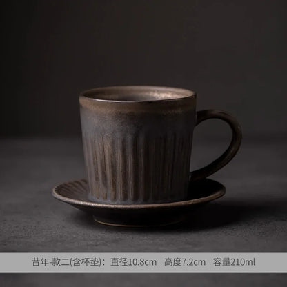 Creative Coffee Cup and Saucer Sets, Simple Handmade Rough Pottery, Japanese Retro Art Cup, Hand Pour Tea Cups, Ceramic Suits