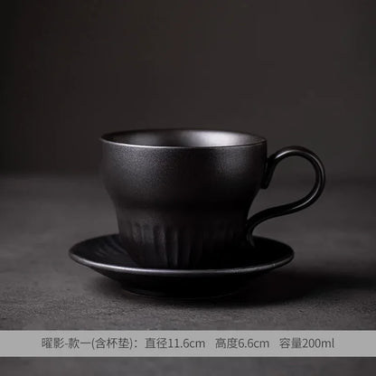Creative Coffee Cup and Saucer Sets, Simple Handmade Rough Pottery, Japanese Retro Art Cup, Hand Pour Tea Cups, Ceramic Suits