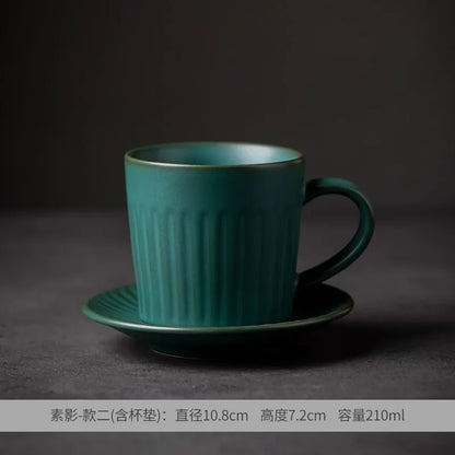 Creative Coffee Cup and Saucer Sets, Simple Handmade Rough Pottery, Japanese Retro Art Cup, Hand Pour Tea Cups, Ceramic Suits