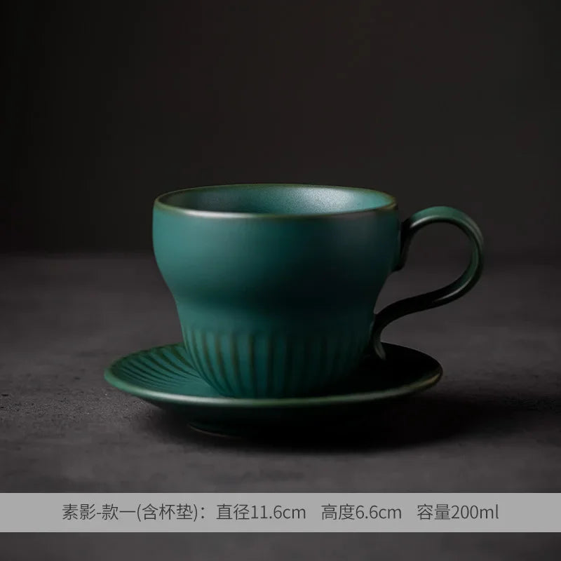 Creative Coffee Cup and Saucer Sets, Simple Handmade Rough Pottery, Japanese Retro Art Cup, Hand Pour Tea Cups, Ceramic Suits