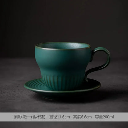 Creative Coffee Cup and Saucer Sets, Simple Handmade Rough Pottery, Japanese Retro Art Cup, Hand Pour Tea Cups, Ceramic Suits