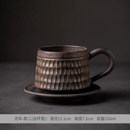 Creative Coffee Cup and Saucer Sets, Simple Handmade Rough Pottery, Japanese Retro Art Cup, Hand Pour Tea Cups, Ceramic Suits