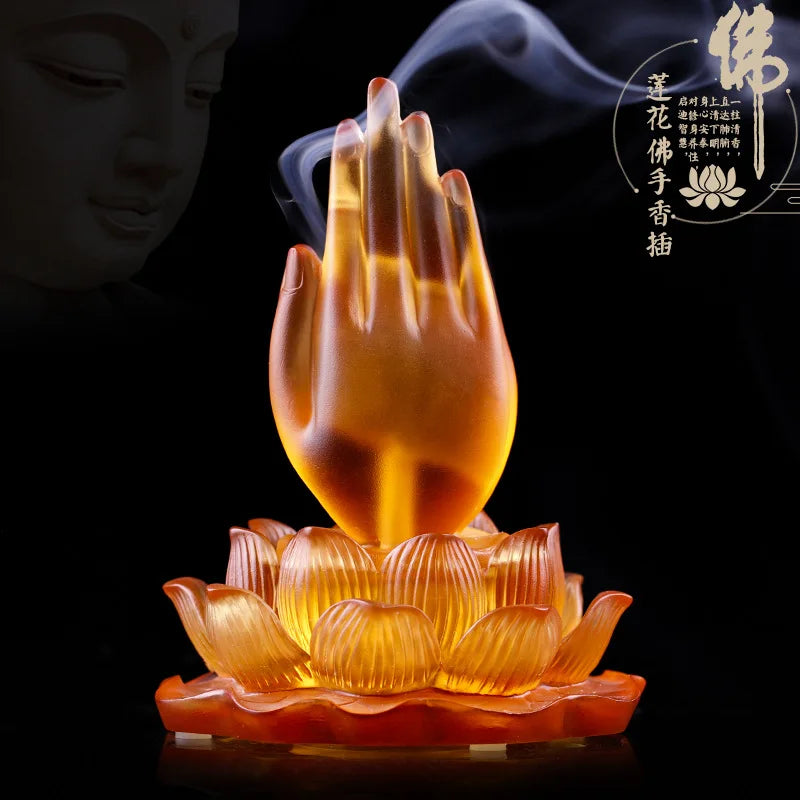 Creative Coloured glaze Lotus Buddha Hand Incense Stick Ornament