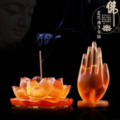 Creative Coloured glaze Lotus Buddha Hand Incense Stick Ornament