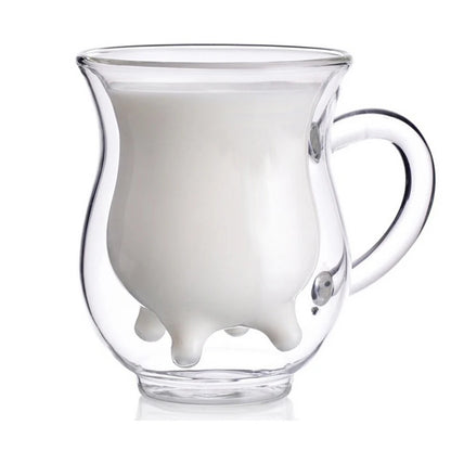 Creative Cow Shape Heat Resistant Glass Mug Double Glass Cup of Coffee Tea Drinking Glasses for Drinks Kawaii Cups Cupshe Mugs