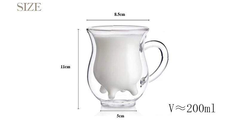 Creative Cow Shape Heat Resistant Glass Mug Double Glass Cup of Coffee Tea Drinking Glasses for Drinks Kawaii Cups Cupshe Mugs
