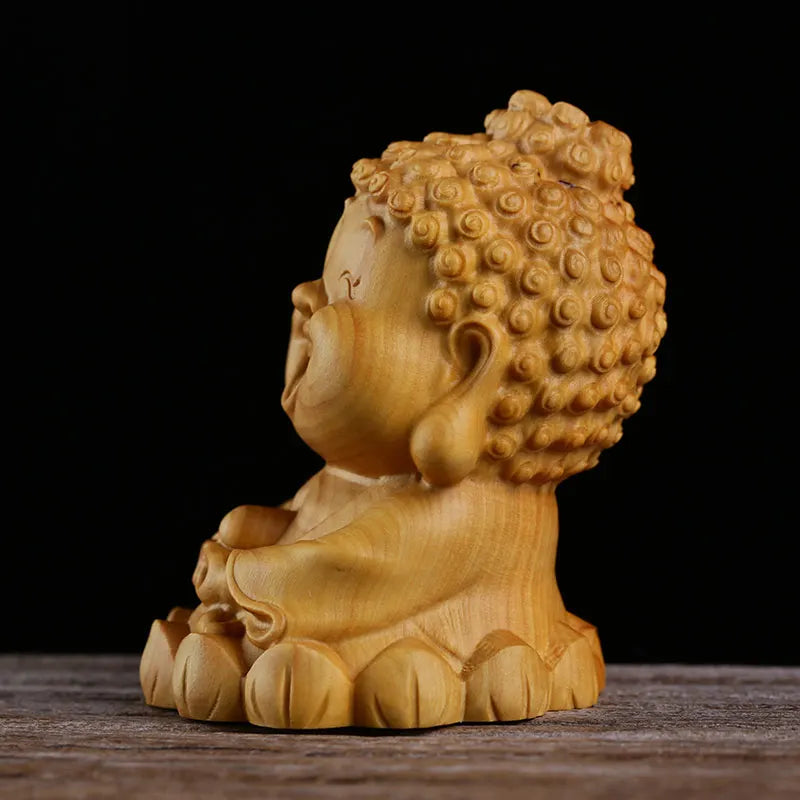 Creative Cute Buddha Cartoon Small Buddha Master Maitreya Bodhisattva Figurines Wood Carving Home Feng Shui Decoration
