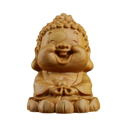 Creative Cute Buddha Cartoon Small Buddha Master Maitreya Bodhisattva Figurines Wood Carving Home Feng Shui Decoration