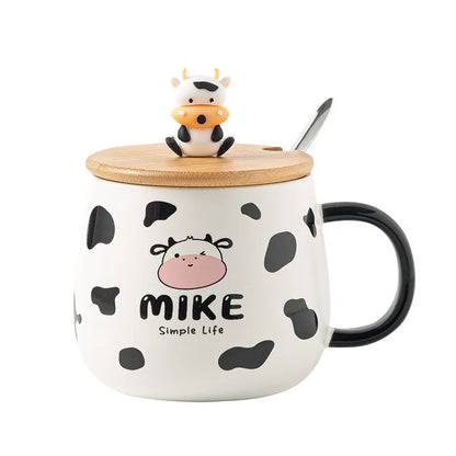 Creative Cute Cow Mug With Spoon Lid Cups and Mugs Free Shipping Kawaii Cups of Coffee Tea Ceramic Coffee Cup Set Drinkware Go