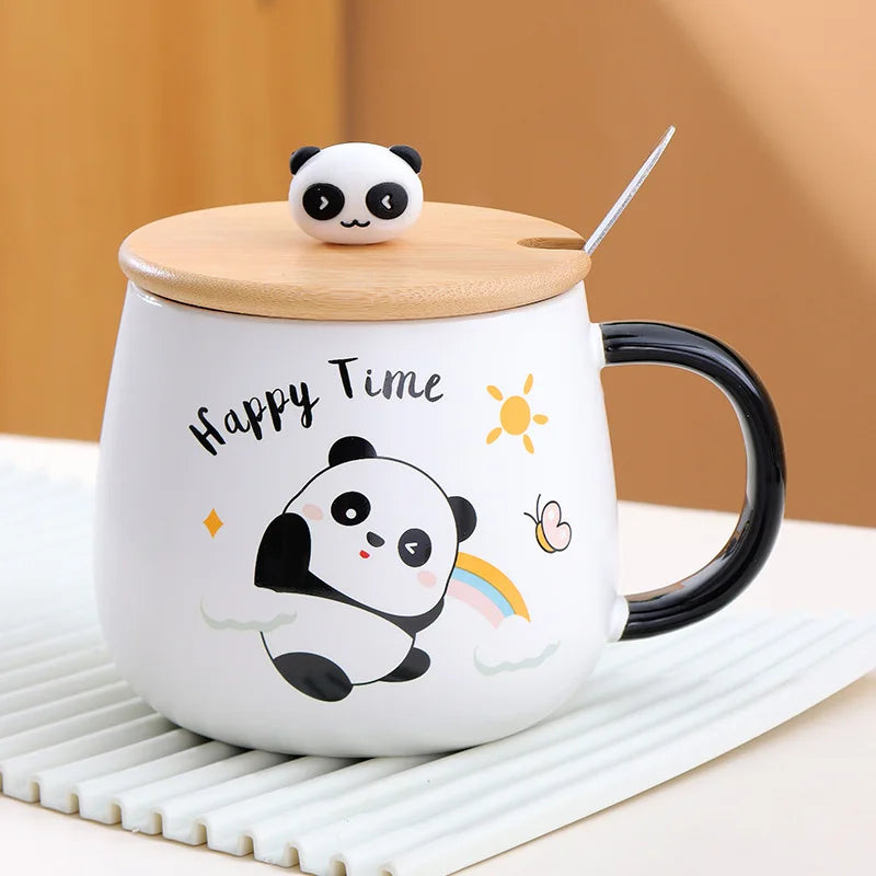 Creative Cute Cow Mug With Spoon Lid Cups and Mugs Free Shipping Kawaii Cups of Coffee Tea Ceramic Coffee Cup Set Drinkware Go