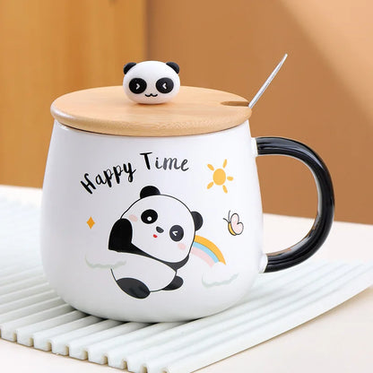 Creative Cute Cow Mug With Spoon Lid Cups and Mugs Free Shipping Kawaii Cups of Coffee Tea Ceramic Coffee Cup Set Drinkware Go