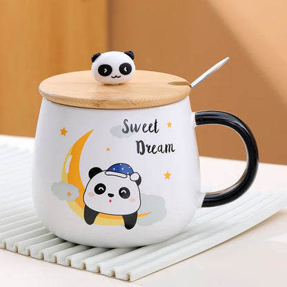 Creative Cute Cow Mug With Spoon Lid Cups and Mugs Free Shipping Kawaii Cups of Coffee Tea Ceramic Coffee Cup Set Drinkware Go