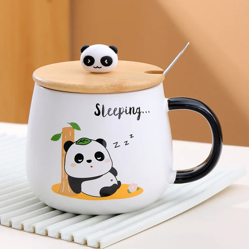 Creative Cute Cow Mug With Spoon Lid Cups and Mugs Free Shipping Kawaii Cups of Coffee Tea Ceramic Coffee Cup Set Drinkware Go