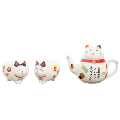 Creative Cute Lucky Cat Porcelain Tea Set Cartoon Ceramic Tea Cup Pot with Strainer Lovely Plutus Cat Teapot Mug Teaware