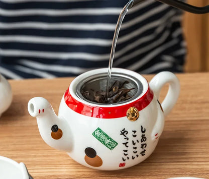 Creative Cute Lucky Cat Porcelain Tea Set Cartoon Ceramic Tea Cup Pot with Strainer Lovely Plutus Cat Teapot Mug Teaware