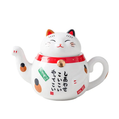 Creative Cute Lucky Cat Porcelain Tea Set Cartoon Ceramic Tea Cup Pot with Strainer Lovely Plutus Cat Teapot Mug Teaware