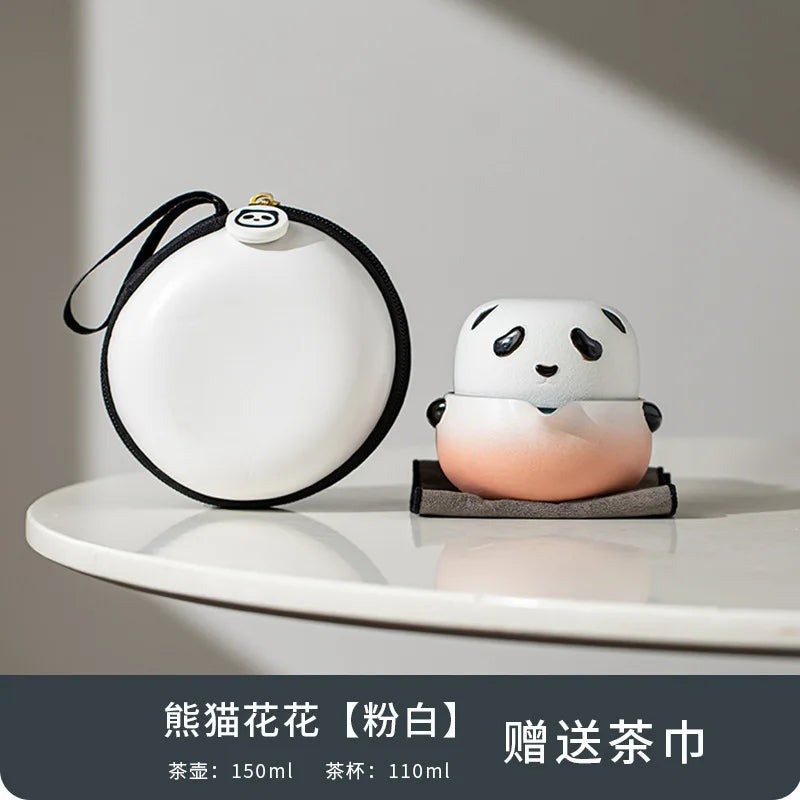Creative Cute Panda Teaware Outdoor Camping Portable Travel Kung Fu Tea Brewing Tea Tools Single Tea Cup Teapot Sets Gifts