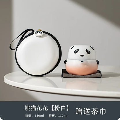 Creative Cute Panda Teaware Outdoor Camping Portable Travel Kung Fu Tea Brewing Tea Tools Single Tea Cup Teapot Sets Gifts