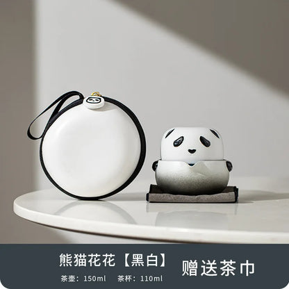Creative Cute Panda Teaware Outdoor Camping Portable Travel Kung Fu Tea Brewing Tea Tools Single Tea Cup Teapot Sets Gifts