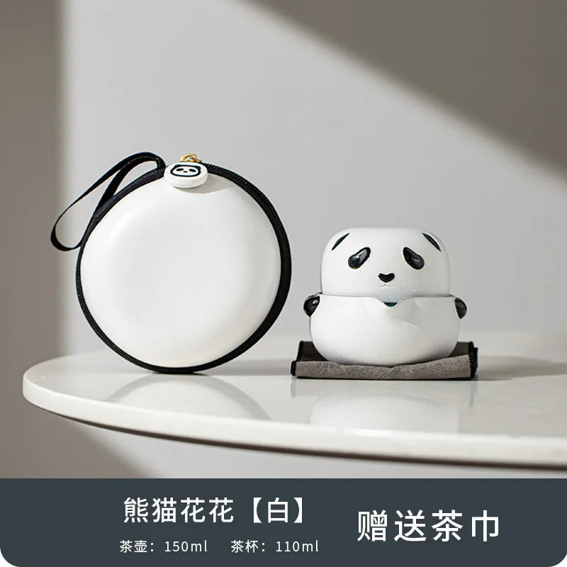 Creative Cute Panda Teaware Outdoor Camping Portable Travel Kung Fu Tea Brewing Tea Tools Single Tea Cup Teapot Sets Gifts
