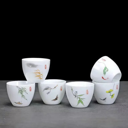 Creative Egg Shaped Ceramic Tea Cup 6pcs / Set Bone China Tea Set Kung Fu Flower Tea Cup Gaiwan Glass Teapot Mugs Coffee Cups