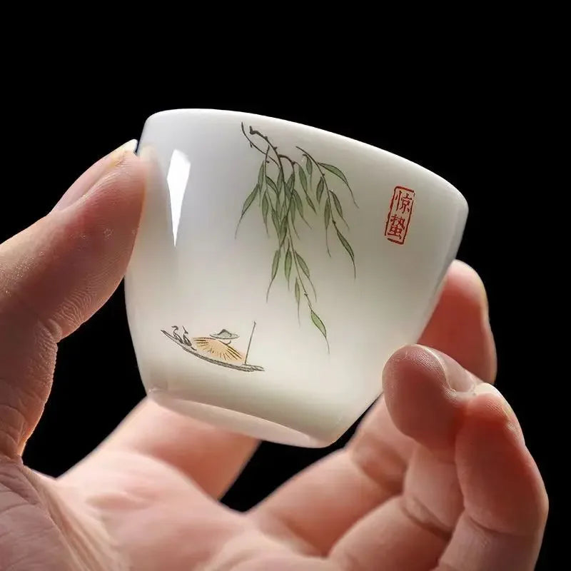 Creative Egg Shaped Ceramic Tea Cup 6pcs / Set Bone China Tea Set Kung Fu Flower Tea Cup Gaiwan Glass Teapot Mugs Coffee Cups
