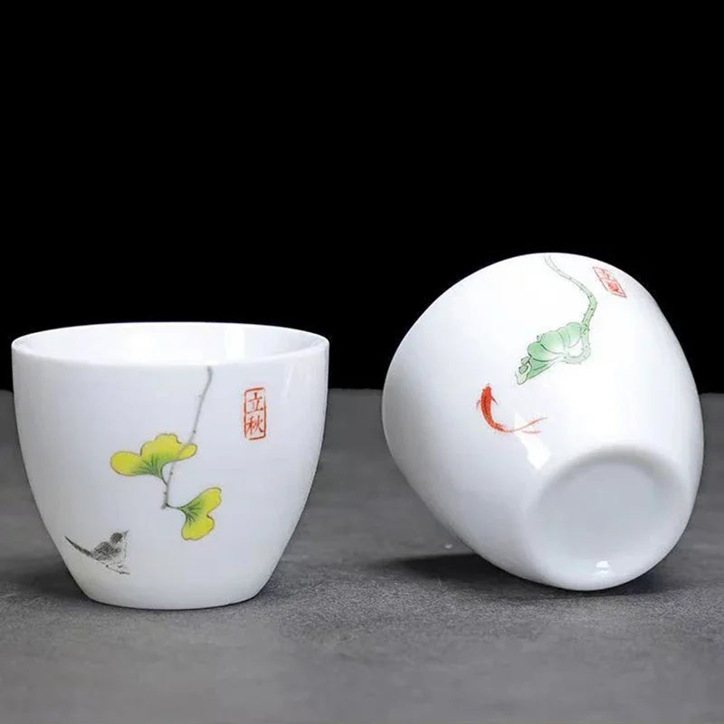 Creative Egg Shaped Ceramic Tea Cup 6pcs / Set Bone China Tea Set Kung Fu Flower Tea Cup Gaiwan Glass Teapot Mugs Coffee Cups