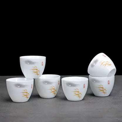 Creative Egg Shaped Ceramic Tea Cup 6pcs / Set Bone China Tea Set Kung Fu Flower Tea Cup Gaiwan Glass Teapot Mugs Coffee Cups