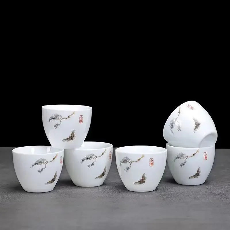 Creative Egg Shaped Ceramic Tea Cup 6pcs / Set Bone China Tea Set Kung Fu Flower Tea Cup Gaiwan Glass Teapot Mugs Coffee Cups