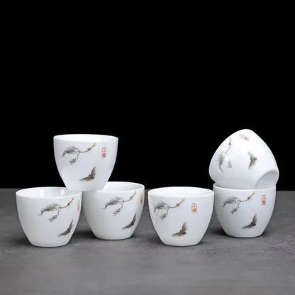Creative Egg Shaped Ceramic Tea Cup 6pcs / Set Bone China Tea Set Kung Fu Flower Tea Cup Gaiwan Glass Teapot Mugs Coffee Cups