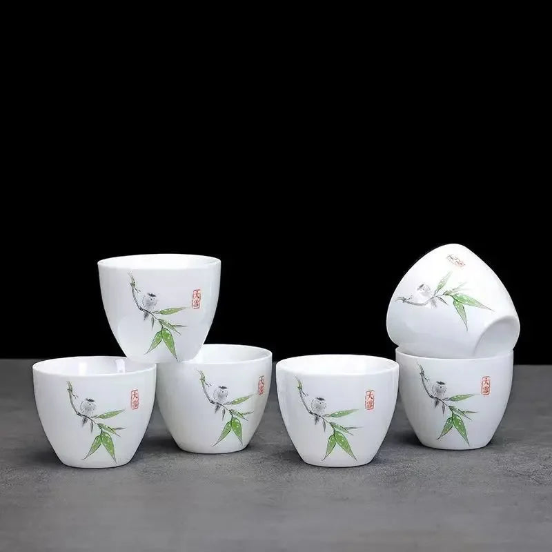 Creative Egg Shaped Ceramic Tea Cup 6pcs / Set Bone China Tea Set Kung Fu Flower Tea Cup Gaiwan Glass Teapot Mugs Coffee Cups