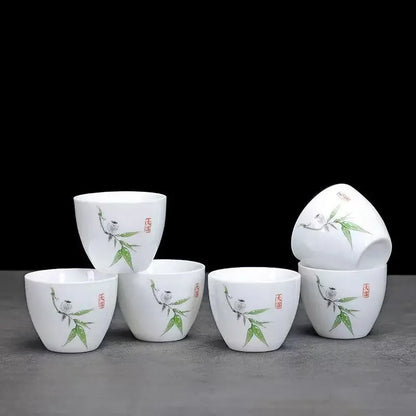 Creative Egg Shaped Ceramic Tea Cup 6pcs / Set Bone China Tea Set Kung Fu Flower Tea Cup Gaiwan Glass Teapot Mugs Coffee Cups