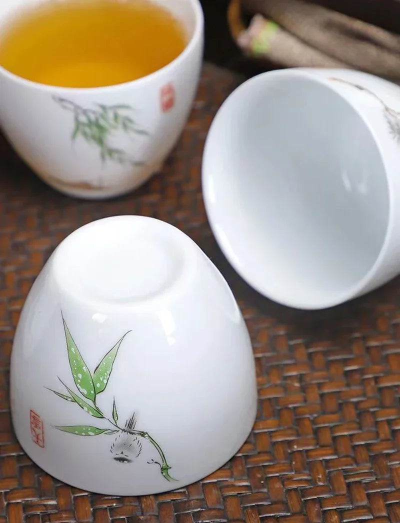 Creative Egg Shaped Ceramic Tea Cup 6pcs / Set Bone China Tea Set Kung Fu Flower Tea Cup Gaiwan Glass Teapot Mugs Coffee Cups