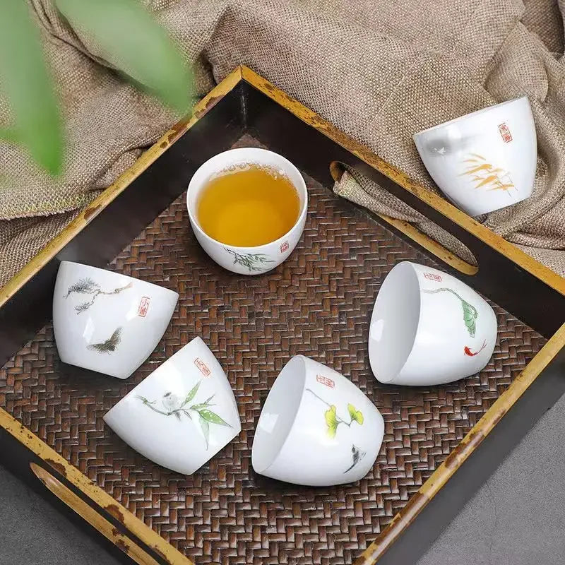 Creative Egg Shaped Ceramic Tea Cup 6pcs / Set Bone China Tea Set Kung Fu Flower Tea Cup Gaiwan Glass Teapot Mugs Coffee Cups