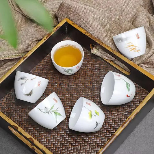 Creative Egg Shaped Ceramic Tea Cup 6pcs / Set Bone China Tea Set Kung Fu Flower Tea Cup Gaiwan Glass Teapot Mugs Coffee Cups