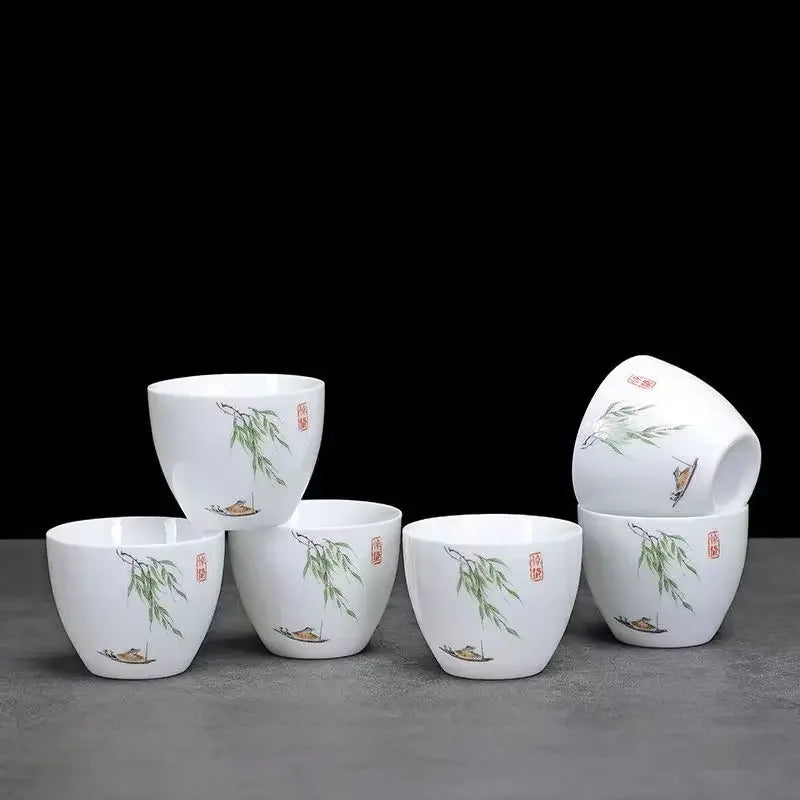 Creative Egg Shaped Ceramic Tea Cup 6pcs / Set Bone China Tea Set Kung Fu Flower Tea Cup Gaiwan Glass Teapot Mugs Coffee Cups