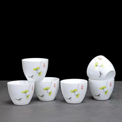 Creative Egg Shaped Ceramic Tea Cup 6pcs / Set Bone China Tea Set Kung Fu Flower Tea Cup Gaiwan Glass Teapot Mugs Coffee Cups