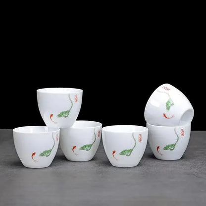 Creative Egg Shaped Ceramic Tea Cup 6pcs / Set Bone China Tea Set Kung Fu Flower Tea Cup Gaiwan Glass Teapot Mugs Coffee Cups