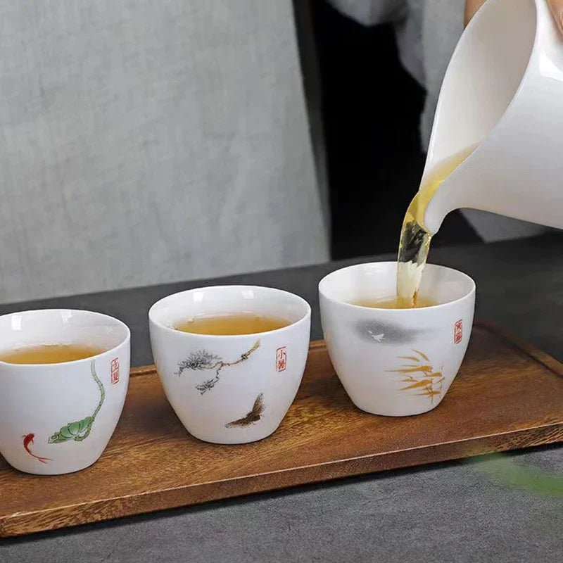 Creative Egg Shaped Ceramic Tea Cup 6pcs / Set Bone China Tea Set Kung Fu Flower Tea Cup Gaiwan Glass Teapot Mugs Coffee Cups