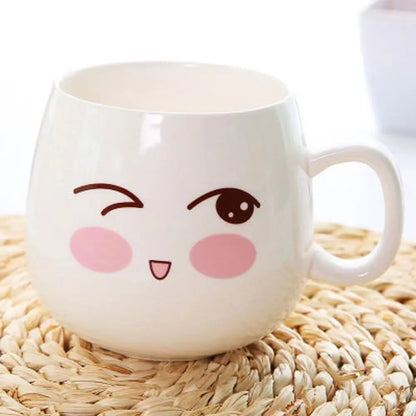 Creative Expression mug,Unique Porcelain Coffee Milk  Tea Mug Creative Cartoon Coffee White Travel Milk Cup Valentine's Day gift