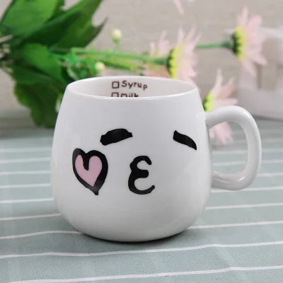 Creative Expression mug,Unique Porcelain Coffee Milk  Tea Mug Creative Cartoon Coffee White Travel Milk Cup Valentine's Day gift