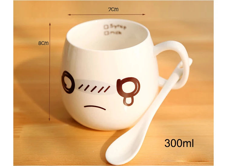 Creative Expression mug,Unique Porcelain Coffee Milk  Tea Mug Creative Cartoon Coffee White Travel Milk Cup Valentine's Day gift