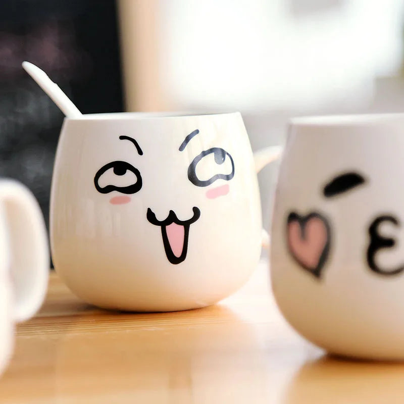 Creative Expression mug,Unique Porcelain Coffee Milk  Tea Mug Creative Cartoon Coffee White Travel Milk Cup Valentine's Day gift